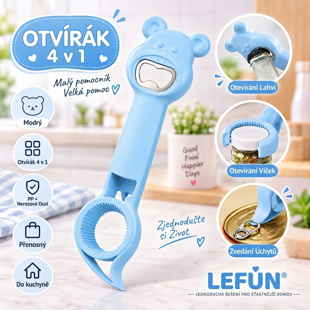 LEFUN® 4v1 otvírák 👑 – Otevřete každé víčko bez zbytečné námahy 💎