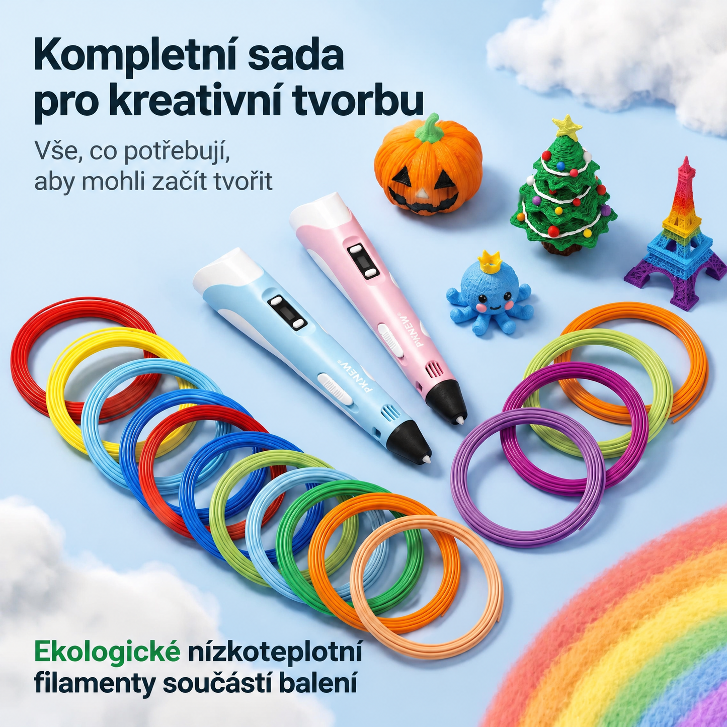 70% SLEVA DNES 🎃 PKNEW® 3D tiskové pero pro děti – Bezpečné při nízké teplotě, netoxický ekologický filament, podněcuje kreativitu 💎