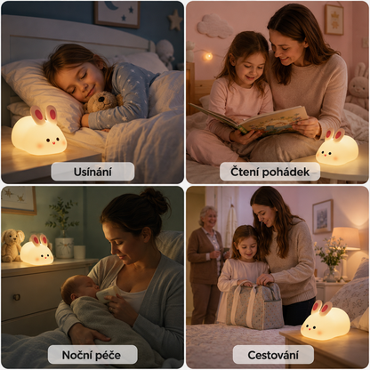PKNEW® 7barevná dotyková silikonová noční lampička na spaní 🌙 – Měkká na omak, dobíjecí přes USB, na výběr ve variantě králíček a panda 💕