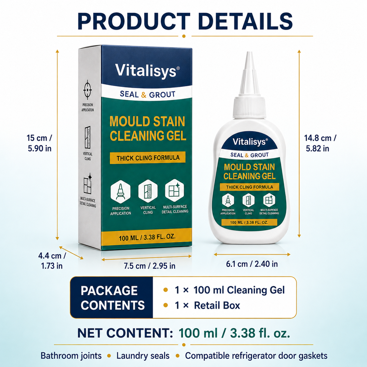 Vitalisys® Deep Mould Stain Cleaning Gel 👑 – Thick Cling Formula for Grout, Sealant & Damp Corners 💎