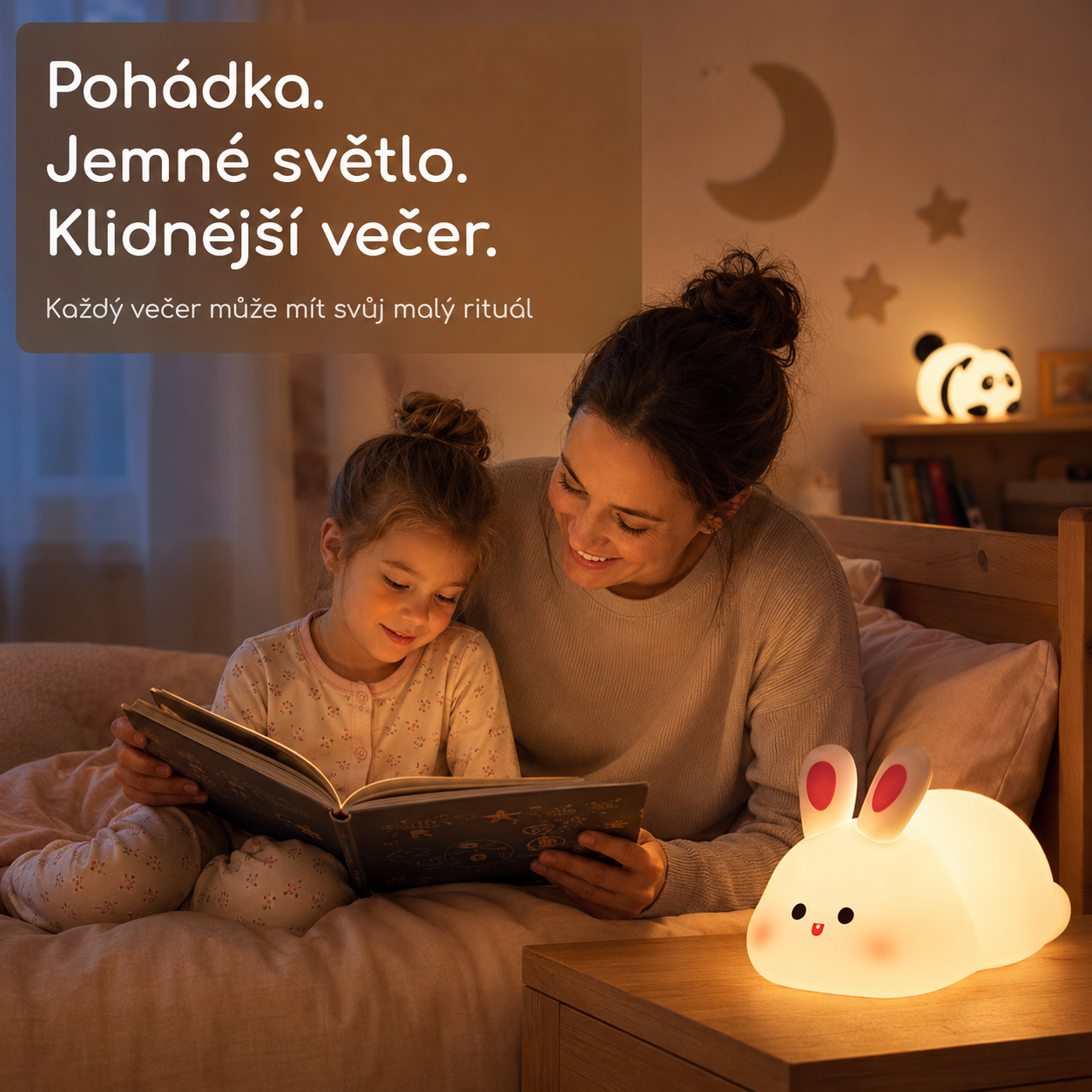 PKNEW® 7barevná dotyková silikonová noční lampička na spaní 🌙 – Měkká na omak, dobíjecí přes USB, na výběr ve variantě králíček a panda 💕