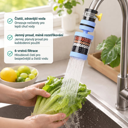 🔥🔥PKNEW®💧 6vrstvý filtrační vodní filtr na kohoutek 360 stupňů otočný, proti stříkající vodě, pro kuchyňský dřez k mytí ovoce, zeleniny a nádobí 🚿