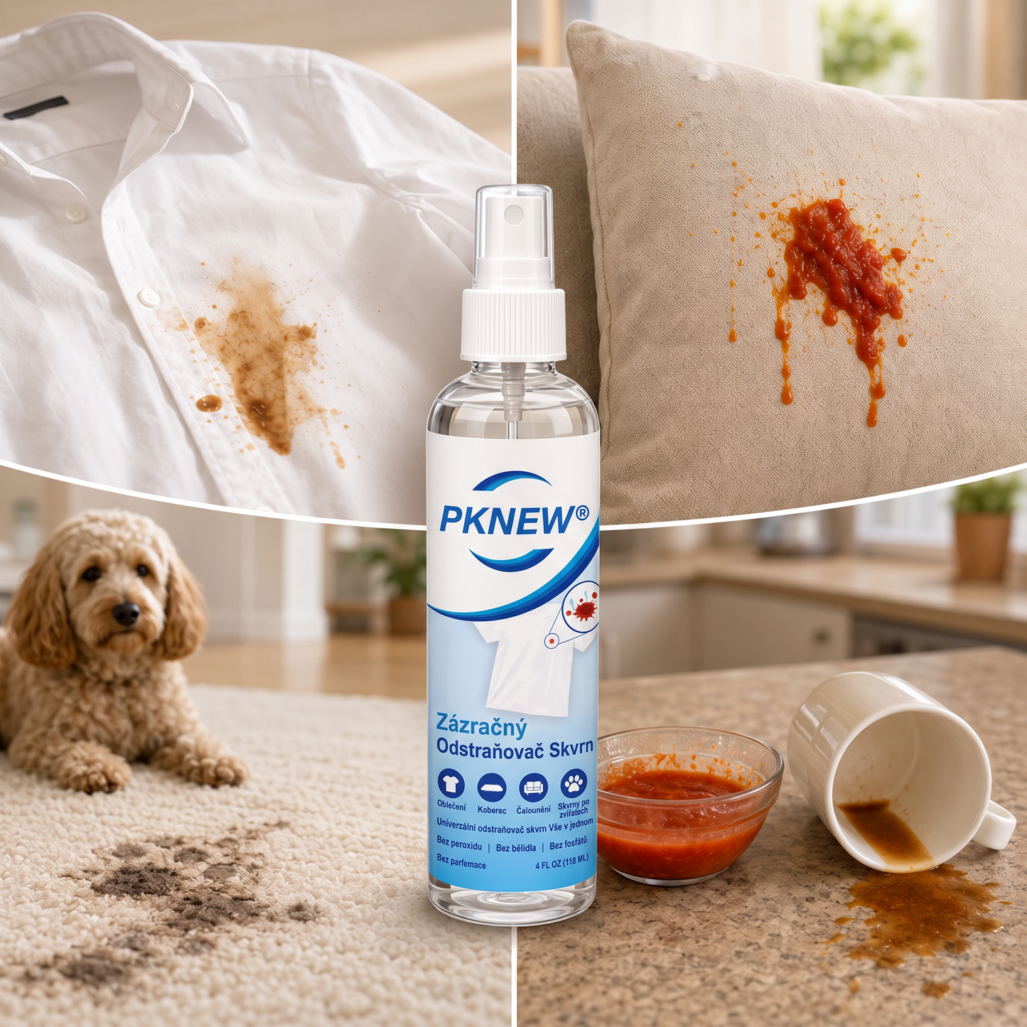 PKNEW® Ekologický víceúčelový odstraňovač skvrn v spreji 💧 – Rychle působící hloubkový čistič bez dráždivých chemikálií 💖