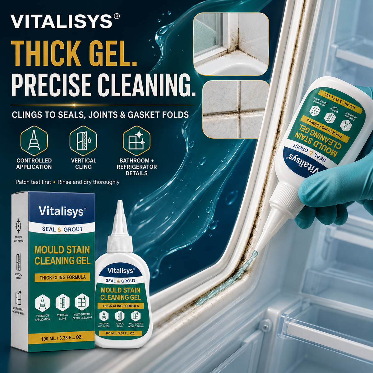 Vitalisys® Deep Mould Stain Cleaning Gel 👑 – Thick Cling Formula for Grout, Sealant & Damp Corners 💎
