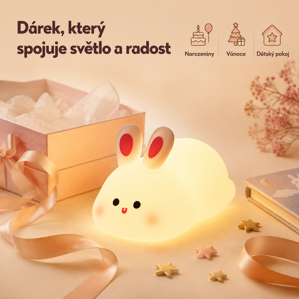PKNEW® 7barevná dotyková silikonová noční lampička na spaní 🌙 – Měkká na omak, dobíjecí přes USB, na výběr ve variantě králíček a panda 💕