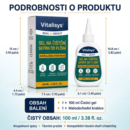 Vitalisys® Hloubkový gel na čištění skvrn od plísní 👑 – Hustá přilnavá formule na spáry, tmel a vlhké kouty 💎