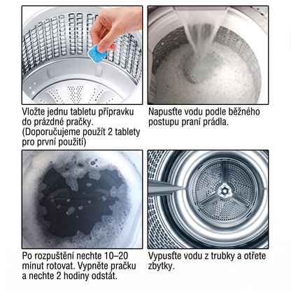 PKNEW®🫧 Čisticí tablety do pračky✨ – Hloubkově pomáhají odstranit usazeniny, zbytky pracích prostředků a nepříjemný zápach bez složitého rozebírání 💙
