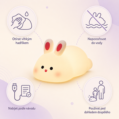 PKNEW® 7barevná dotyková silikonová noční lampička na spaní 🌙 – Měkká na omak, dobíjecí přes USB, na výběr ve variantě králíček a panda 💕