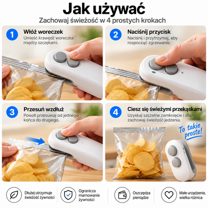 Vitalisys® Přenosná dobíjecí svářečka sáčků – 2v1 USB-C mini tmel a řezáč na potraviny ✨