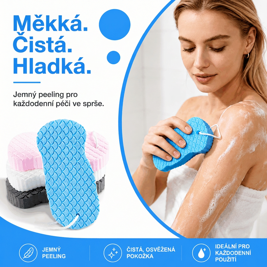 Vitalisys® Kouzelná houbička na koupání a peeling 💫 – Ultra měkký a bezbolestný odstraňovač odumřelé kůže a tělový čistič pro děti, dospělé i seniory 💎