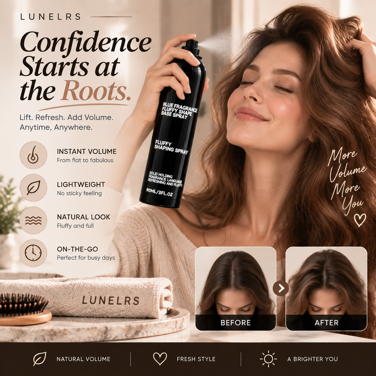Vitalisys® Fluffy Hair Shaping Spray – Lightweight Volumizing Mist for Root Lift & Natural Movement with Peach Scent 💎（副本）