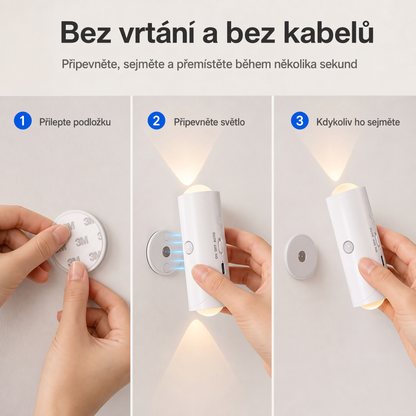 PKNEW® 💡 Chytré obousměrné RGB noční světlo se senzorem pohybu 🌈 – automatické rozsvícení, magnetická instalace bez vrtání a USB-C nabíjení pro ložnici, chodbu i schodiště 💎