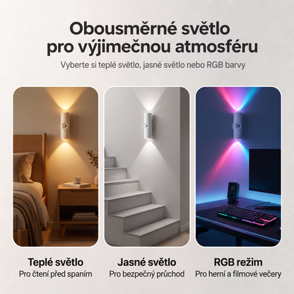 PKNEW® 💡 Chytré obousměrné RGB noční světlo se senzorem pohybu 🌈 – automatické rozsvícení, magnetická instalace bez vrtání a USB-C nabíjení pro ložnici, chodbu i schodiště 💎