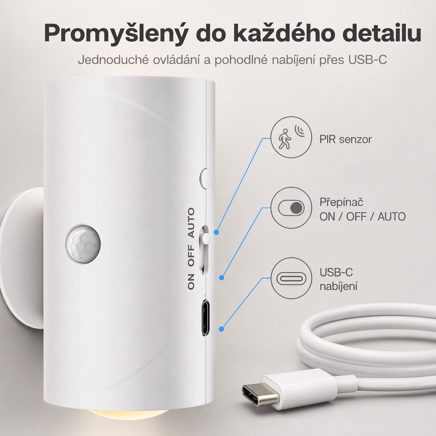 PKNEW® 💡 Chytré obousměrné RGB noční světlo se senzorem pohybu 🌈 – automatické rozsvícení, magnetická instalace bez vrtání a USB-C nabíjení pro ložnici, chodbu i schodiště 💎