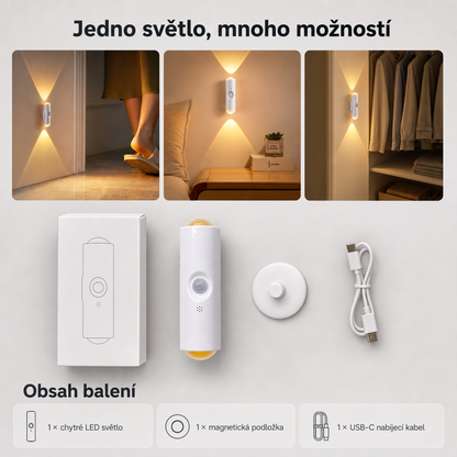 PKNEW® 💡 Chytré obousměrné RGB noční světlo se senzorem pohybu 🌈 – automatické rozsvícení, magnetická instalace bez vrtání a USB-C nabíjení pro ložnici, chodbu i schodiště 💎