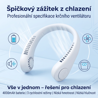 Přenosný ventilátor na krk PKNEW®, bezlopatkový osobní ventilátor, hands-free chlazení pro venkovní použití i do kanceláře 💎