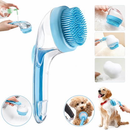 PKNEW® 🐕 Koupací kartáč 2v1 s dávkovačem šamponu – Měkký silikonový kartáč pro péči o srst psů a koček 💎