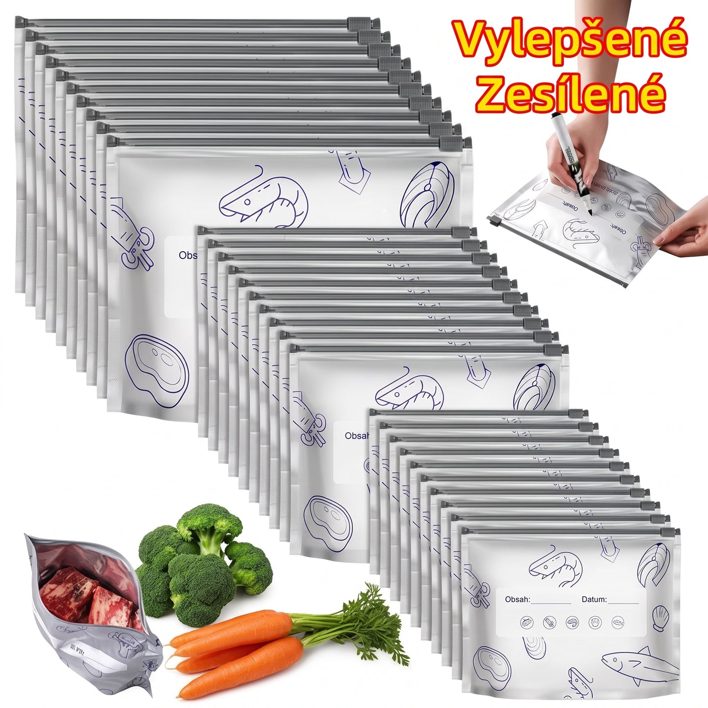 LIMITOVANÁ AKCE: 70% SLEVA! 🍗 🥦 Opakovaně použitelné uzavíratelné sáčky z hliníkové fólie 💎