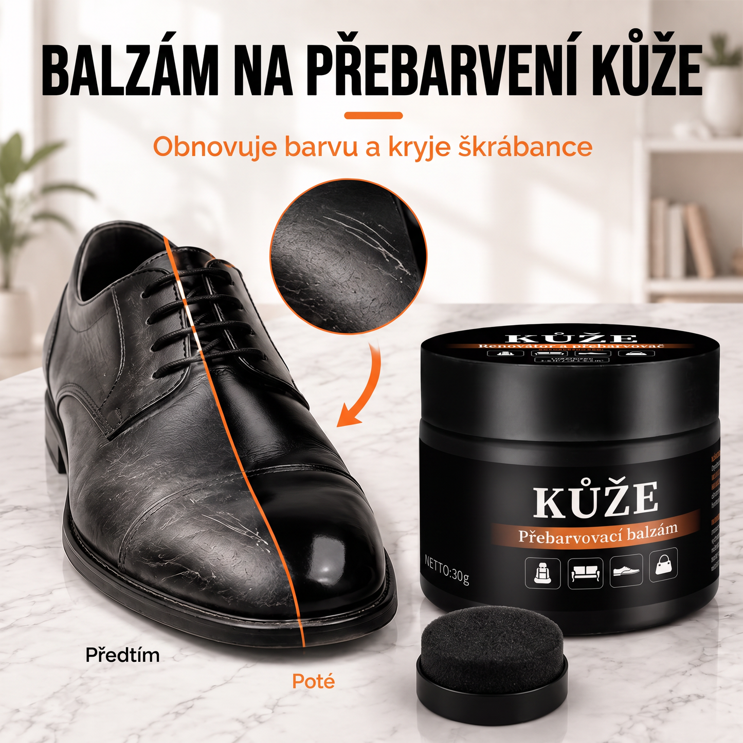 PKNEW® Intenzivní balzám na obnovu barvy kůže✨ – Oživuje vybledlý vzhled, sjednocuje barvu a pomáhá zakrýt oděrky na botách, sedačkách, kabelkách i autosedačkách 💕