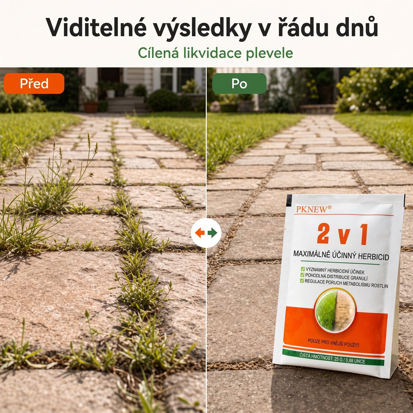 PKNEW® Granulovaný přípravek proti plevelu 2 v 1 Max Power 👑 – viditelný účinek již za 6 hodin, snadné rozmíchání ve vodě a cílené použití na spáry, cesty, ploty i štěrkové plochy 💎