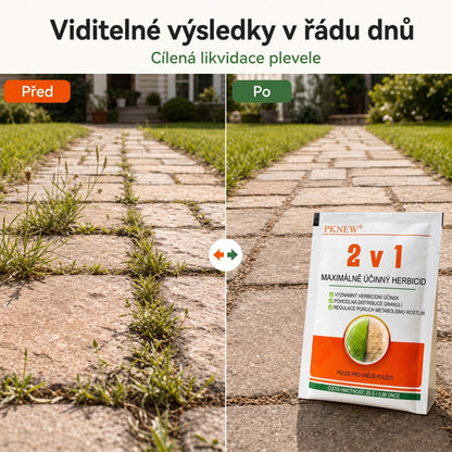 PKNEW® Granulovaný přípravek proti plevelu 2 v 1 Max Power 👑 – viditelný účinek již za 6 hodin, snadné rozmíchání ve vodě a cílené použití na spáry, cesty, ploty i štěrkové plochy 💎