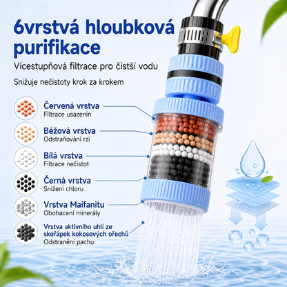 🔥🔥PKNEW®💧 6vrstvý filtrační vodní filtr na kohoutek 360 stupňů otočný, proti stříkající vodě, pro kuchyňský dřez k mytí ovoce, zeleniny a nádobí 🚿