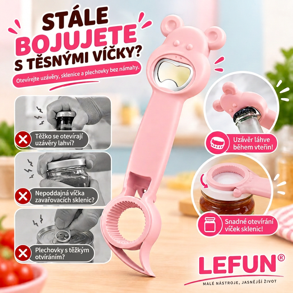 LEFUN® 4v1 otvírák 👑 – Otevřete každé víčko bez zbytečné námahy 💎