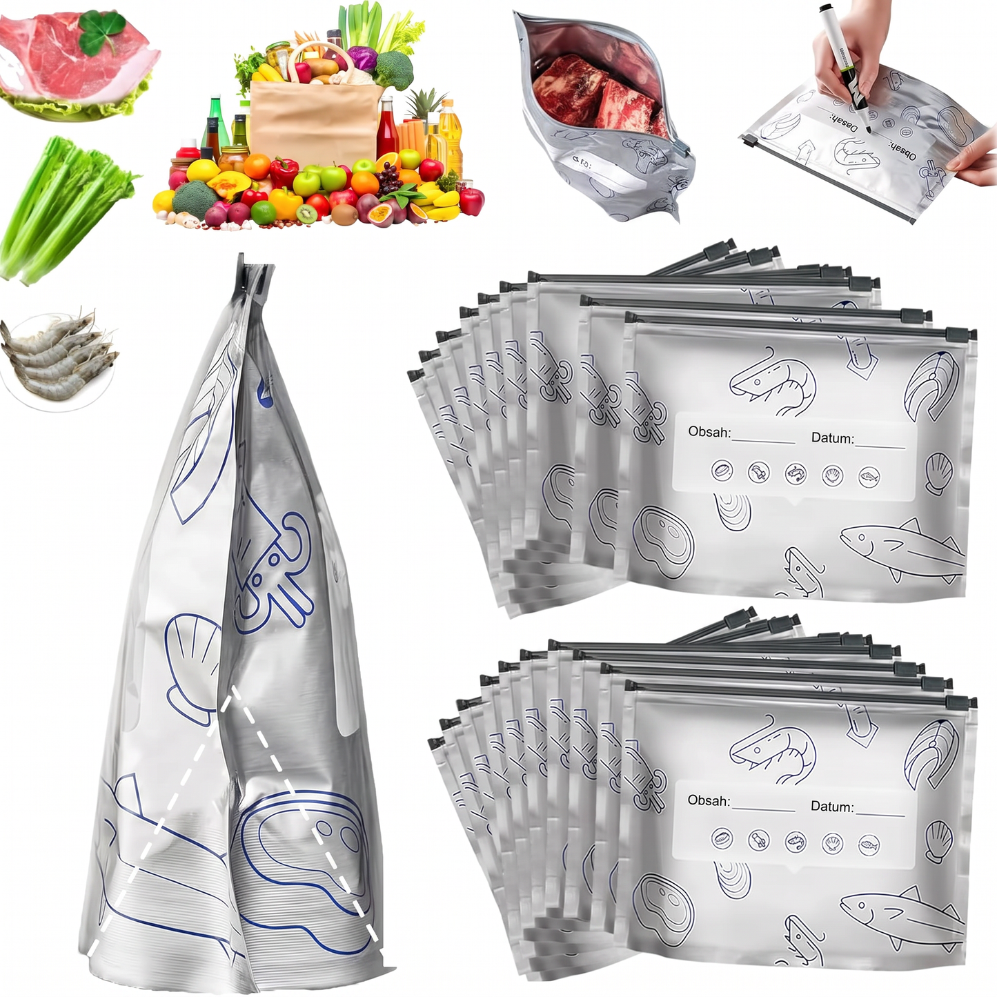 LIMITOVANÁ AKCE: 70% SLEVA! 🍗 🥦 Opakovaně použitelné uzavíratelné sáčky z hliníkové fólie 💎