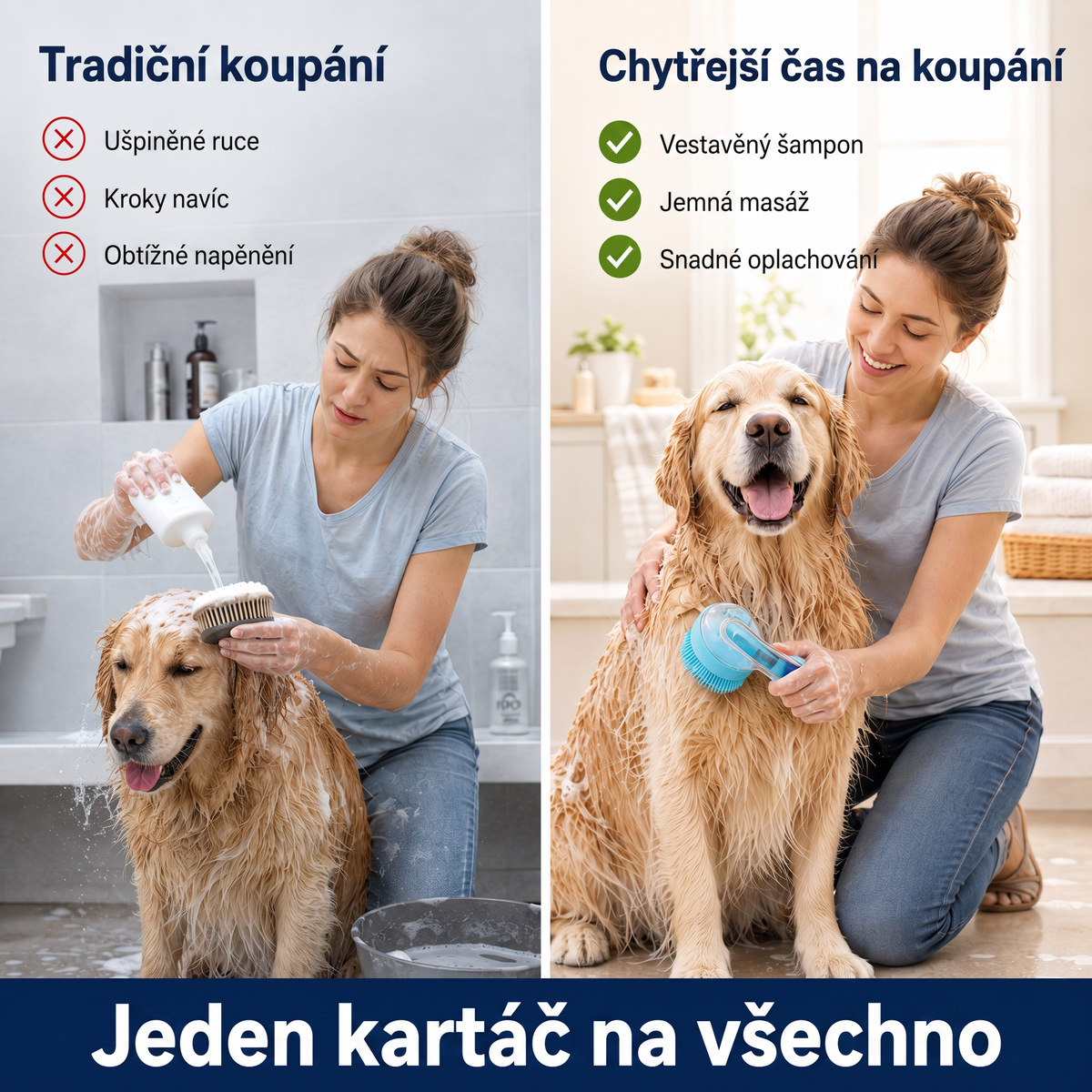 PKNEW® 🐕 Koupací kartáč 2v1 s dávkovačem šamponu – Měkký silikonový kartáč pro péči o srst psů a koček 💎