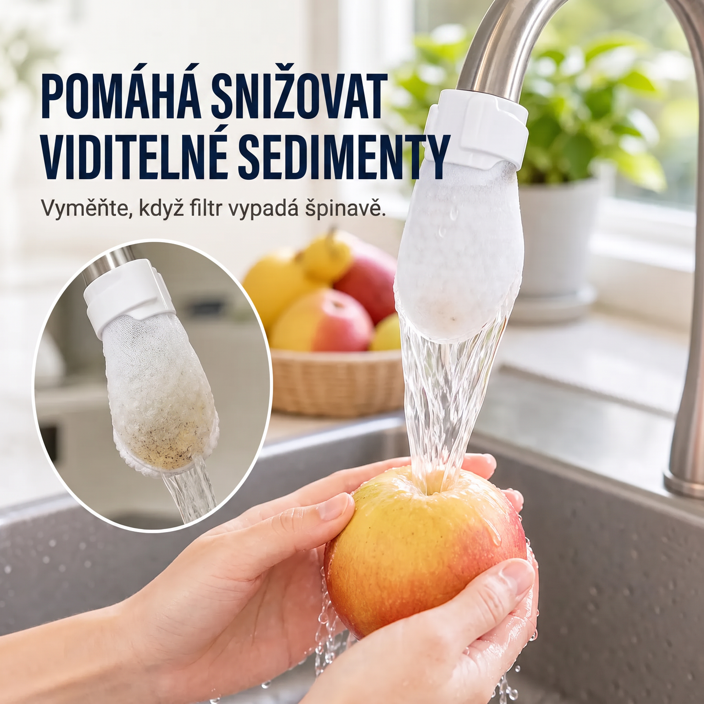 PKNEW® Filtrační sáčky na vodovodní baterii – 50ks jednorázové bavlněné filtry na pitnou vodu pro čistší vodu, omezení stříkající vody a ochranu před usazeninami 🚰