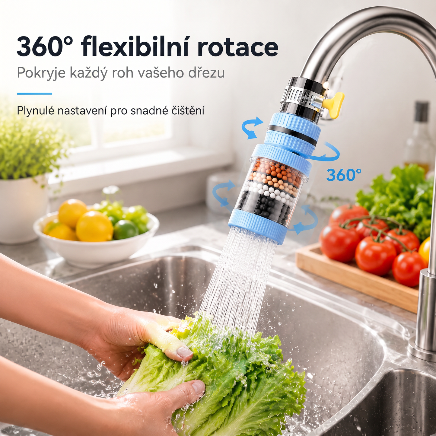 🔥🔥PKNEW®💧 6vrstvý filtrační vodní filtr na kohoutek 360 stupňů otočný, proti stříkající vodě, pro kuchyňský dřez k mytí ovoce, zeleniny a nádobí 🚿
