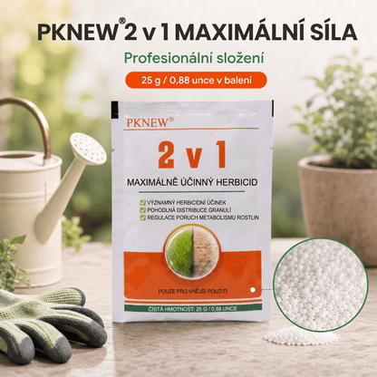 PKNEW® Granulovaný přípravek proti plevelu 2 v 1 Max Power 👑 – viditelný účinek již za 6 hodin, snadné rozmíchání ve vodě a cílené použití na spáry, cesty, ploty i štěrkové plochy 💎