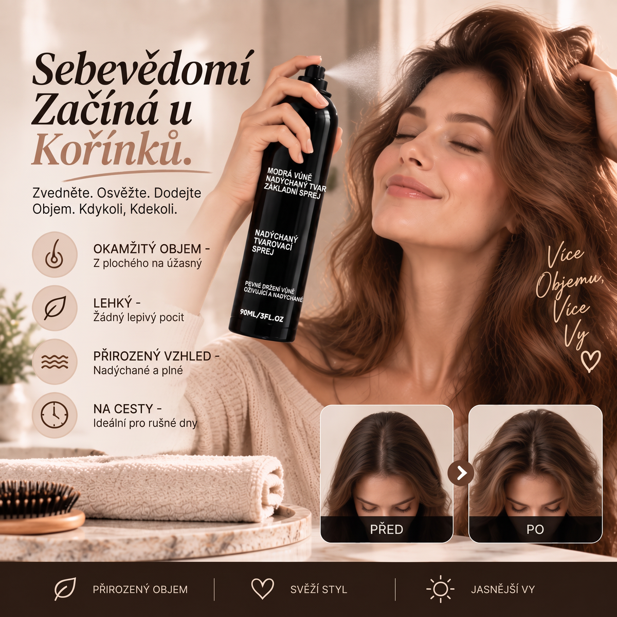 🔥🔥Vitalisys® Tvarovací sprej pro objem vlasů Fluffy Hair – Lehký sprej pro objem od kořínků a přirozený pohyb s broskvovou vůní 💎