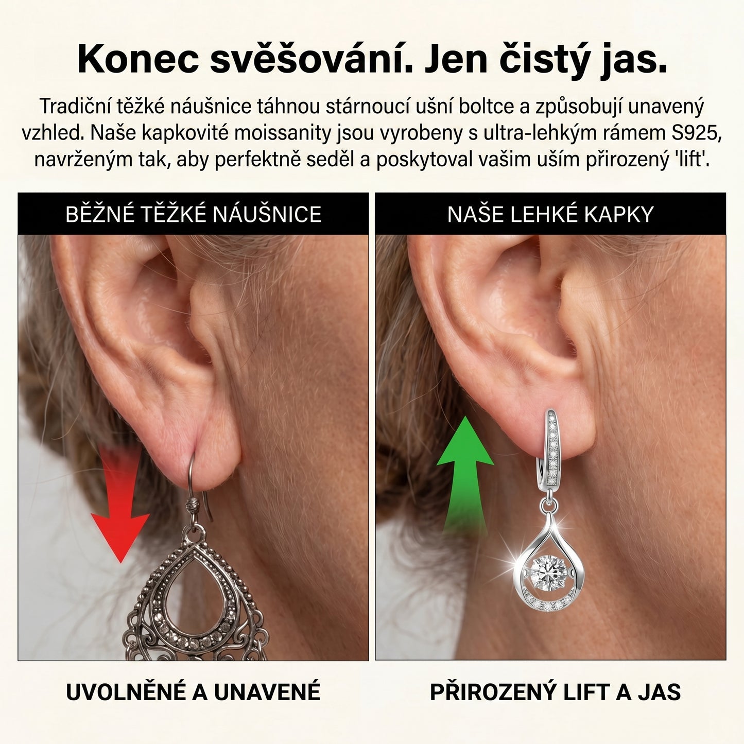 🥇🥇 DNES SLEVA 90 %✨: 1karátové „tančící“ náušnice z moissanitu – čistý komfort a třpyt stříbra S925, který si zasloužíte 💎