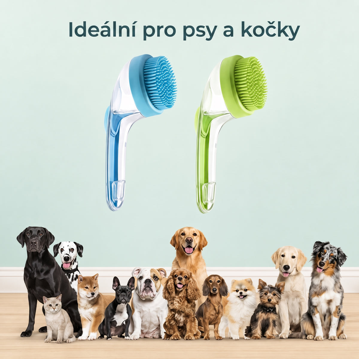 PKNEW® 🐕 Koupací kartáč 2v1 s dávkovačem šamponu – Měkký silikonový kartáč pro péči o srst psů a koček 💎