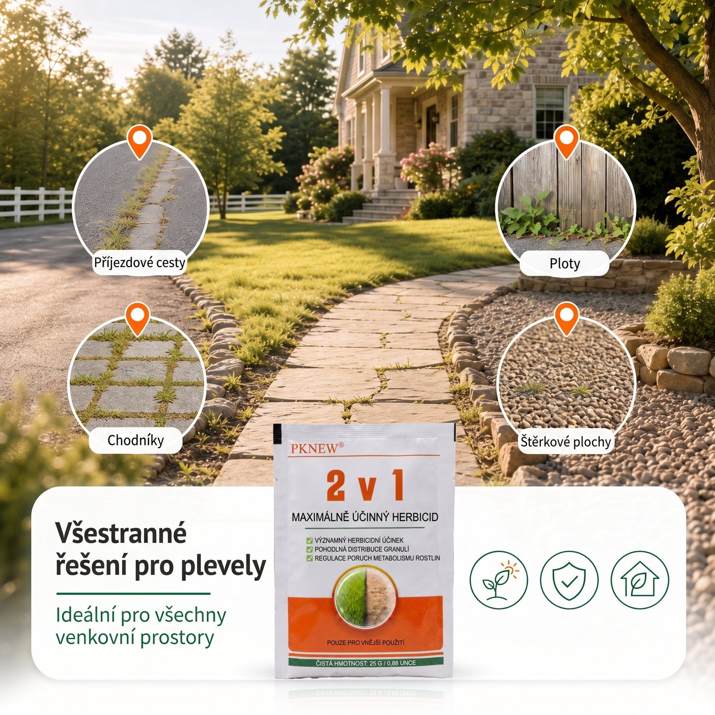 PKNEW® Granulovaný přípravek proti plevelu 2 v 1 Max Power 👑 – viditelný účinek již za 6 hodin, snadné rozmíchání ve vodě a cílené použití na spáry, cesty, ploty i štěrkové plochy 💎