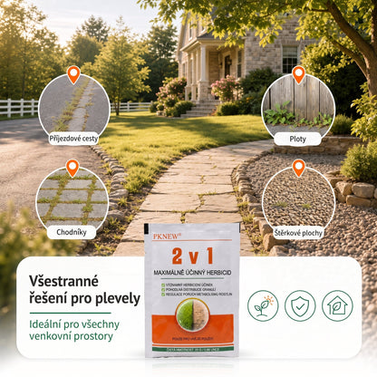 PKNEW® Granulovaný přípravek proti plevelu 2 v 1 Max Power 👑 – viditelný účinek již za 6 hodin, snadné rozmíchání ve vodě a cílené použití na spáry, cesty, ploty i štěrkové plochy 💎