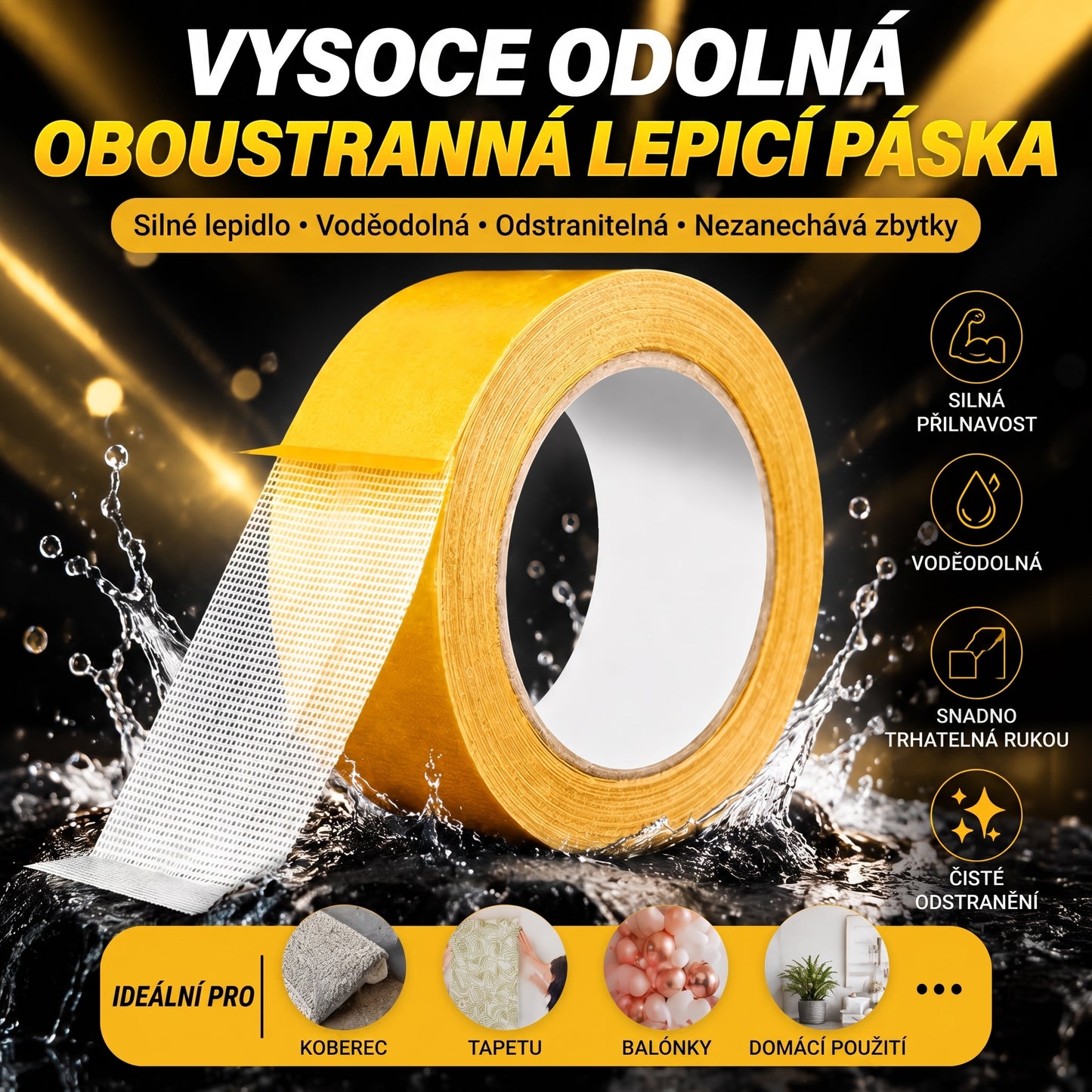 PKNEW® Odolná oboustranná páska🍇, silné lepidlo, voděodolná a odstranitelná, beze stop, ideální pro koberce, tapety, balónky a domácí použití 💎