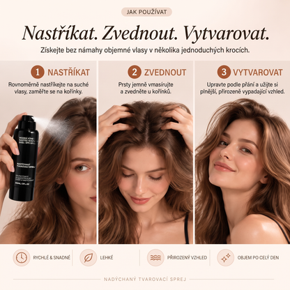 🔥🔥Vitalisys® Tvarovací sprej pro objem vlasů Fluffy Hair – Lehký sprej pro objem od kořínků a přirozený pohyb s broskvovou vůní 💎