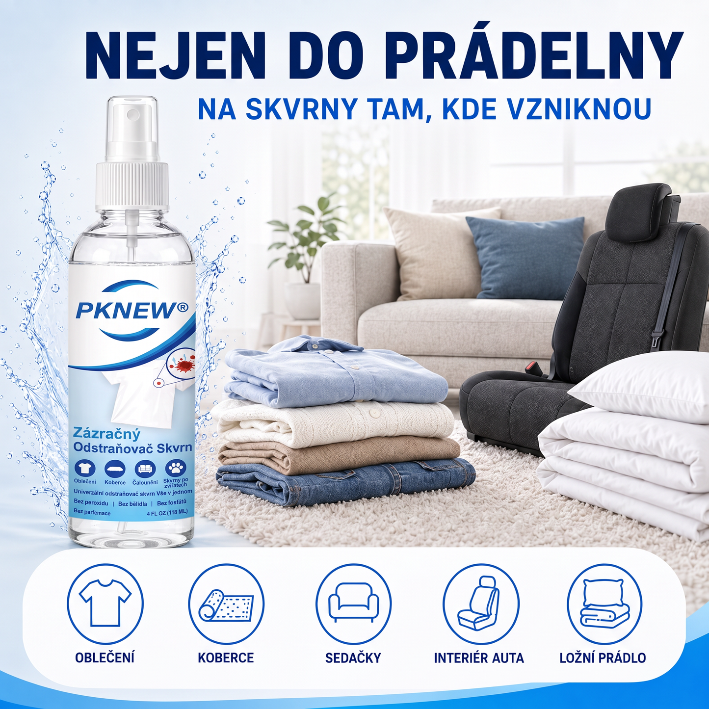 PKNEW® Ekologický víceúčelový odstraňovač skvrn v spreji 💧 – Rychle působící hloubkový čistič bez dráždivých chemikálií 💖
