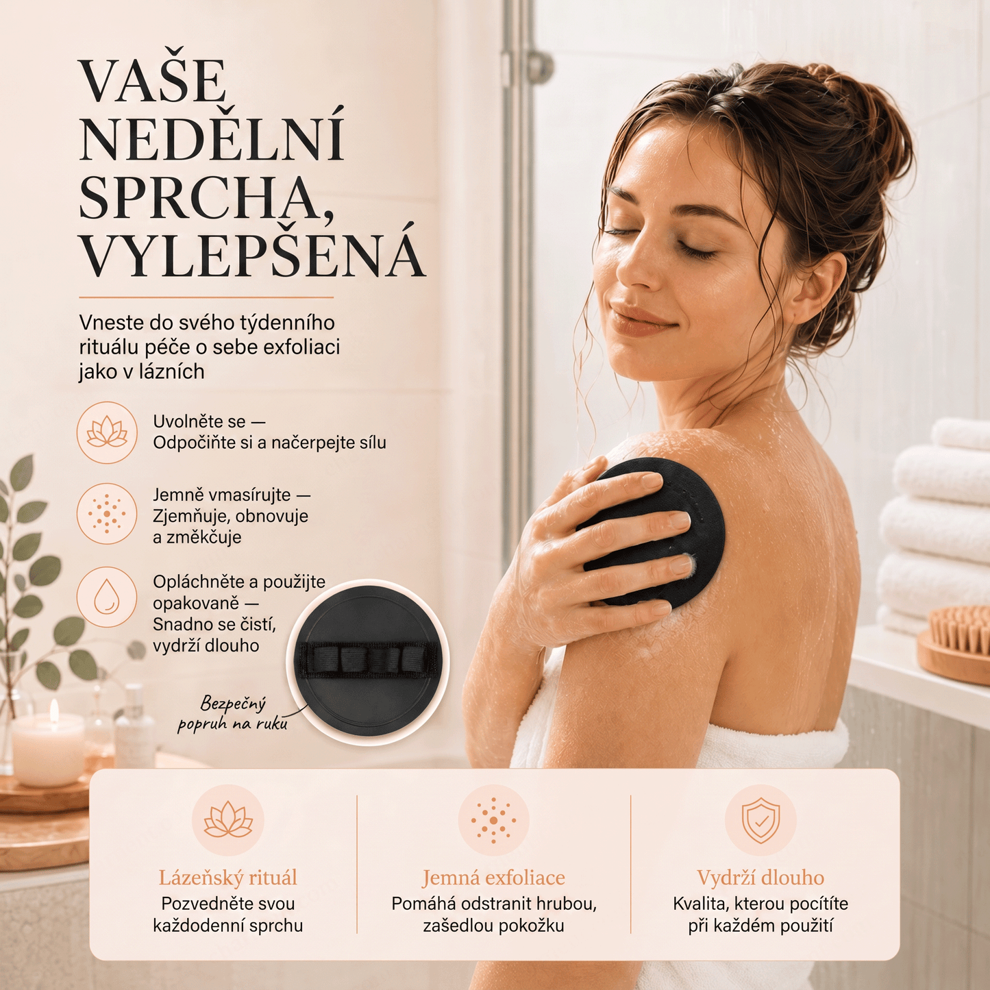🚿 Hloubkově čisticí exfoliační tělové žínky – Jemný odstraňovač odumřelé kůže & SPA koupelnová houba 🧖‍♀️