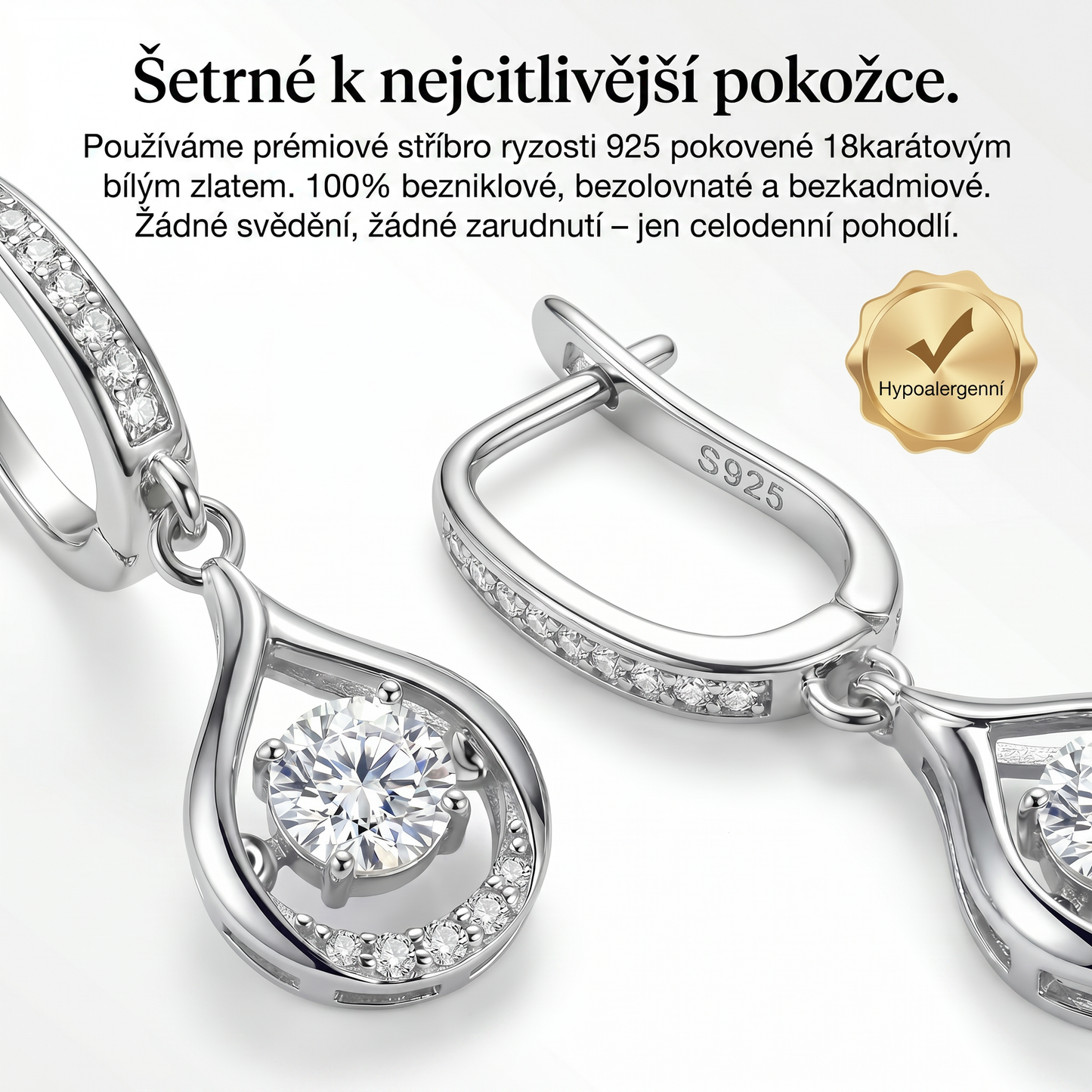 🥇🥇 DNES SLEVA 90 %✨: 1karátové „tančící“ náušnice z moissanitu – čistý komfort a třpyt stříbra S925, který si zasloužíte 💎