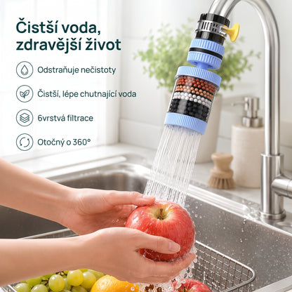 🔥🔥PKNEW®💧 6vrstvý filtrační vodní filtr na kohoutek 360 stupňů otočný, proti stříkající vodě, pro kuchyňský dřez k mytí ovoce, zeleniny a nádobí 🚿