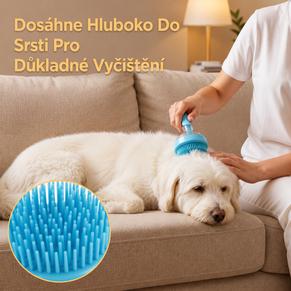 PKNEW® 🐕 Koupací kartáč 2v1 s dávkovačem šamponu – Měkký silikonový kartáč pro péči o srst psů a koček 💎