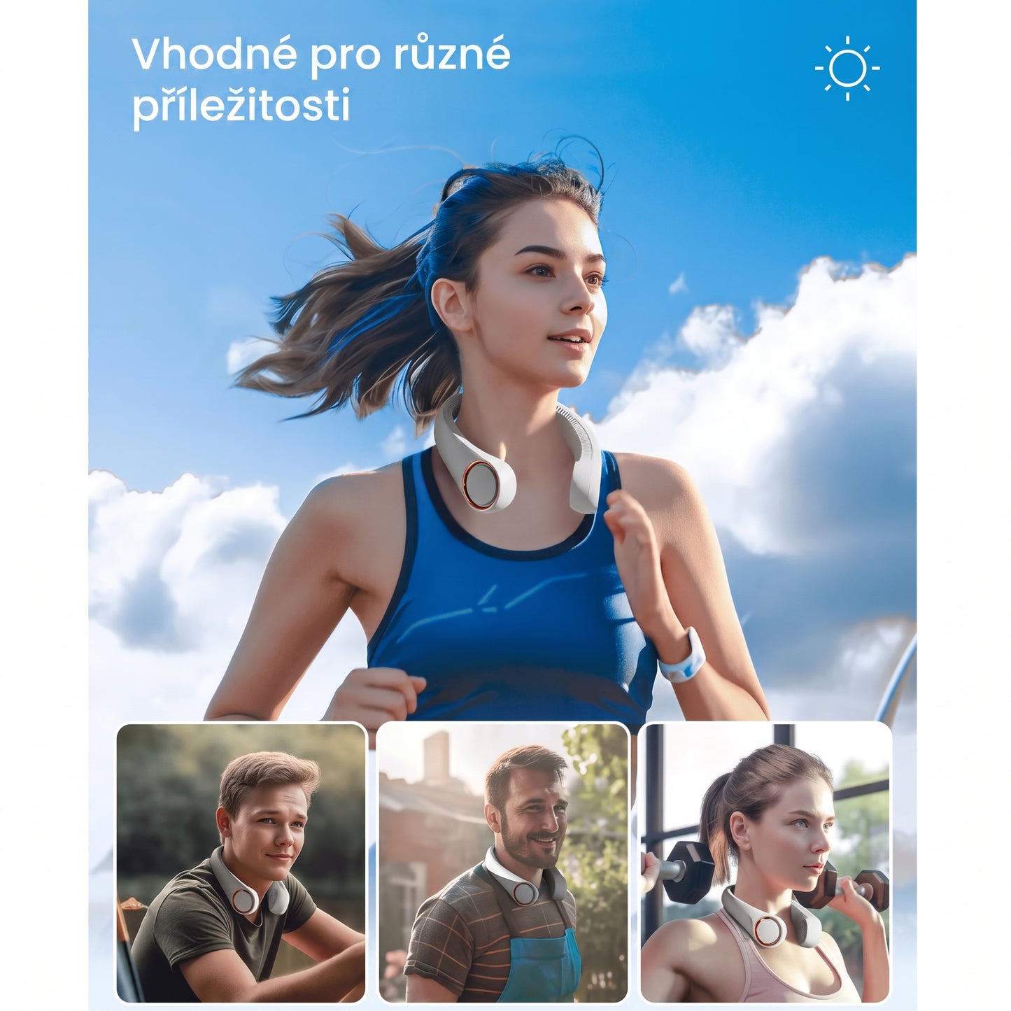 Přenosný ventilátor na krk PKNEW®, bezlopatkový osobní ventilátor, hands-free chlazení pro venkovní použití i do kanceláře 💎