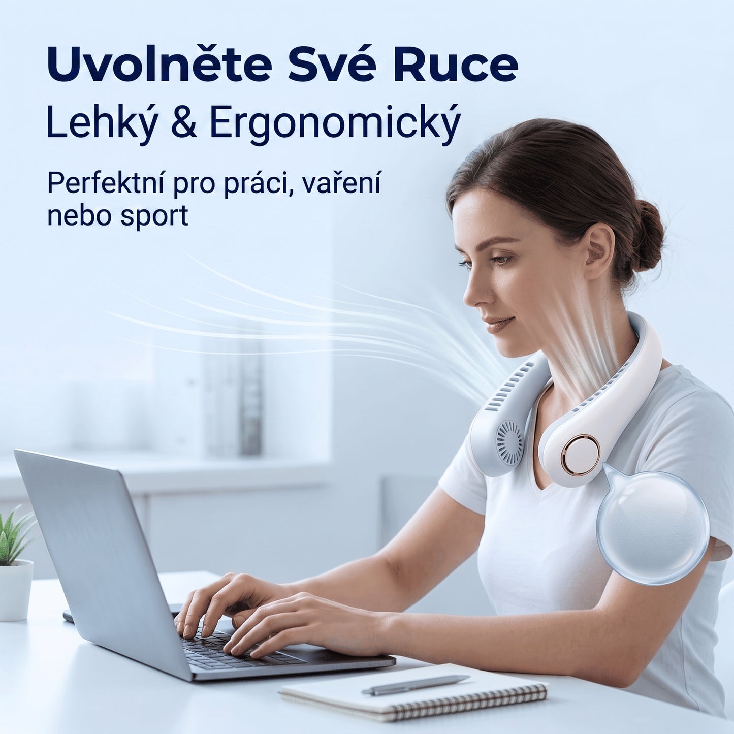 Přenosný ventilátor na krk PKNEW®, bezlopatkový osobní ventilátor, hands-free chlazení pro venkovní použití i do kanceláře 💎