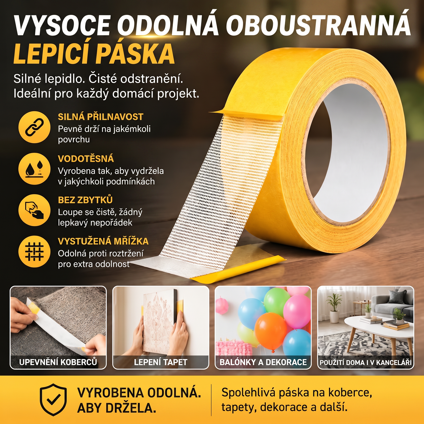 PKNEW® Odolná oboustranná páska🍇, silné lepidlo, voděodolná a odstranitelná, beze stop, ideální pro koberce, tapety, balónky a domácí použití 💎