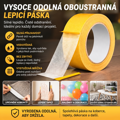PKNEW® Odolná oboustranná páska🍇, silné lepidlo, voděodolná a odstranitelná, beze stop, ideální pro koberce, tapety, balónky a domácí použití 💎