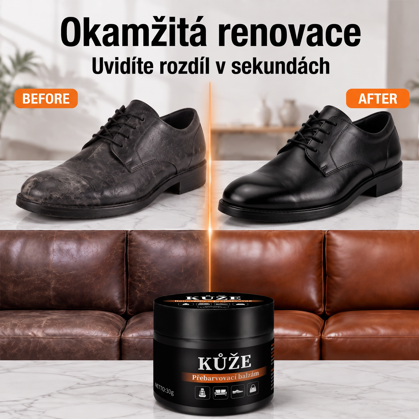 PKNEW® Intenzivní balzám na obnovu barvy kůže✨ – Oživuje vybledlý vzhled, sjednocuje barvu a pomáhá zakrýt oděrky na botách, sedačkách, kabelkách i autosedačkách 💕