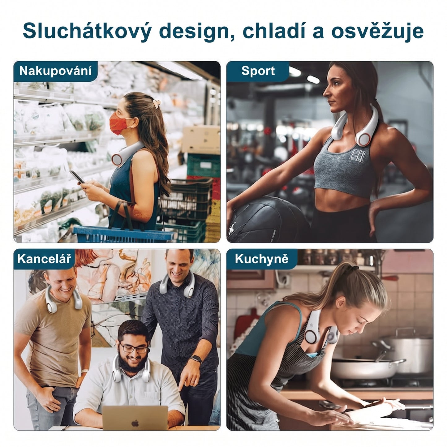 Přenosný ventilátor na krk PKNEW®, bezlopatkový osobní ventilátor, hands-free chlazení pro venkovní použití i do kanceláře 💎
